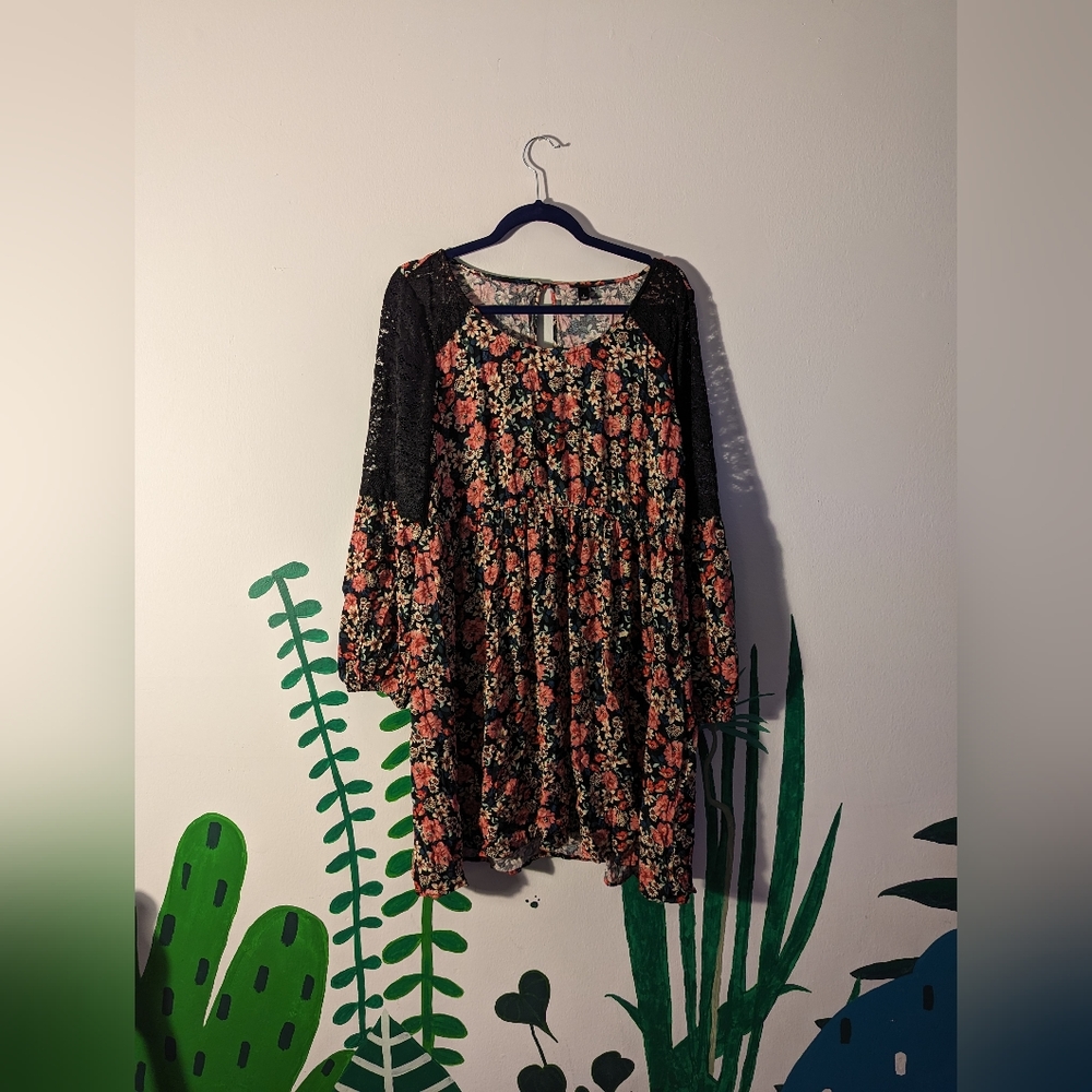 TORRID Floral Dress with Lace Sleeve